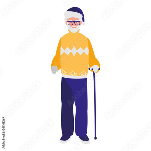 cute grandfather with cane character
