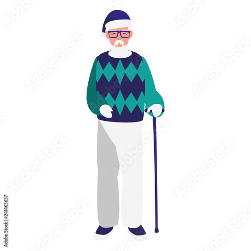 cute grandfather with cane character