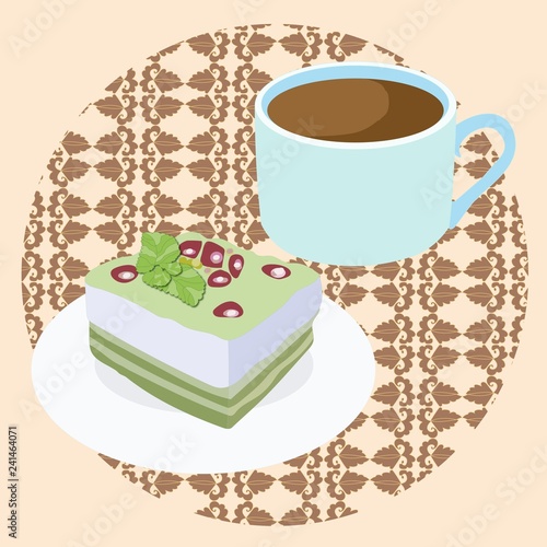 Cup of coffee with cake in color