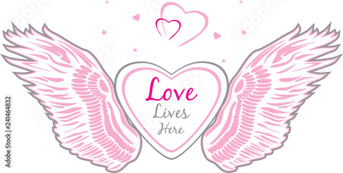 Angel wings with heart. Sign for design