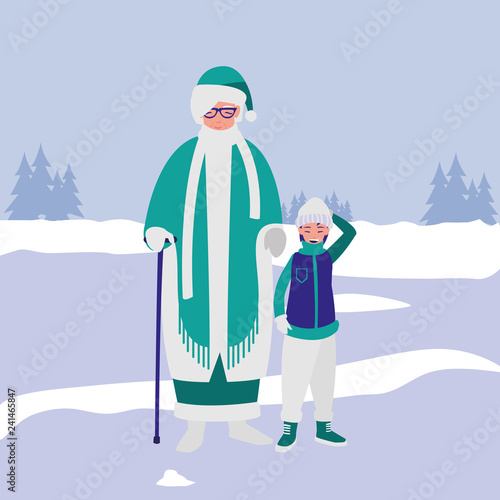 cute grandmother and grandson with winter clothes