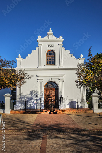 Stellenbosch Rhenish Mission Church (1823 - 1840) with its fine gables, built in form of an incomplete T, faces southern side of Braak. This is one of oldest South Africa mission churches. Cape Town. photo