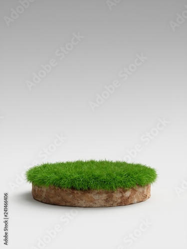 3D Illustration round soil ground cross section with earth land and green grass