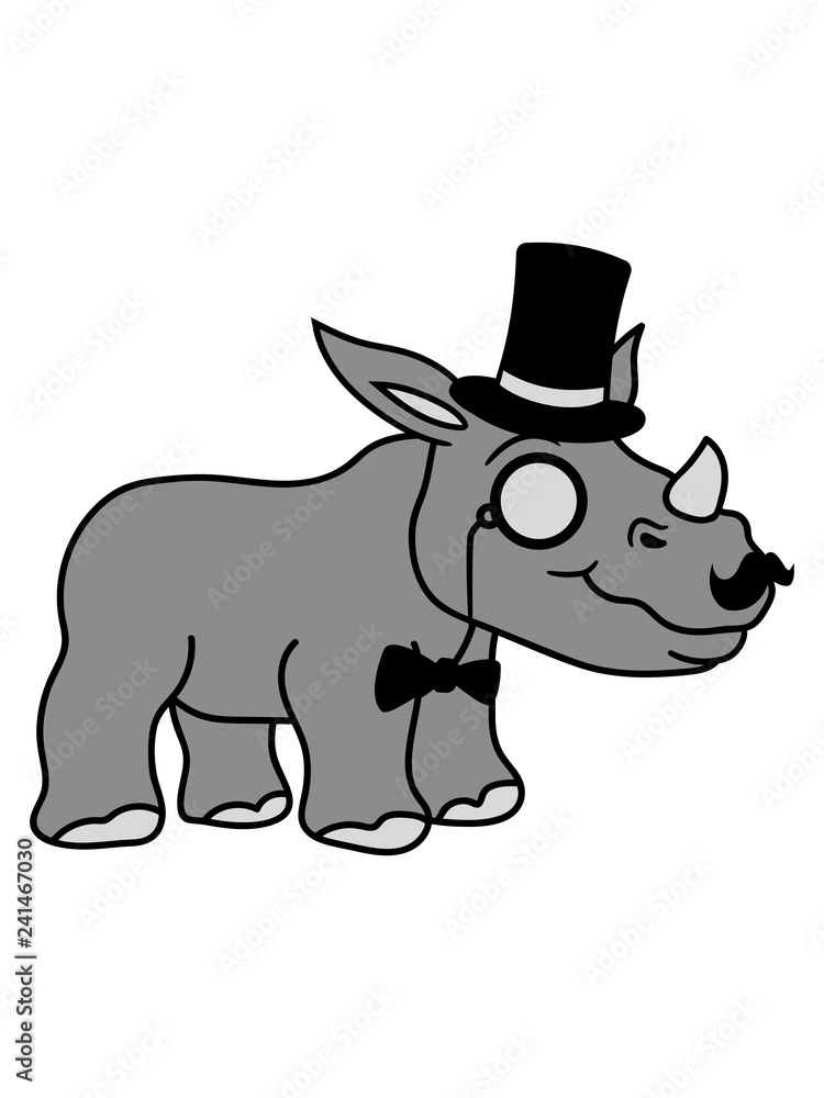 sir herr gentlemen reich zylinder monokel hut brille baby kind klein junges süß niedlich rhino retten überleben aussterben bedroht dickhäuter nashorn horn einhorn comic cartoon clipart design