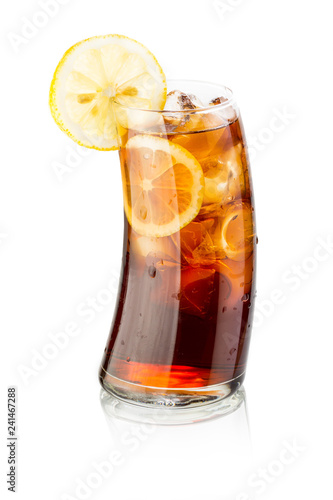 rum with Cola and lemon white background