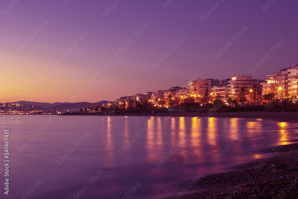 Beautiful evening at the seaside. Athens, Greece