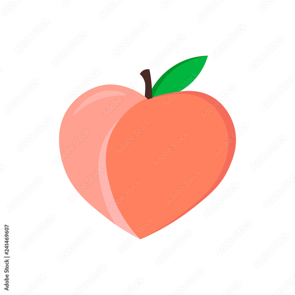 Fototapeta premium Emoji peach fruit vector. Peach with leaf made .flat illustration. isolated on white background