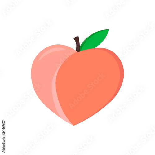 Emoji peach fruit vector. Peach with leaf made .flat illustration. isolated on white background