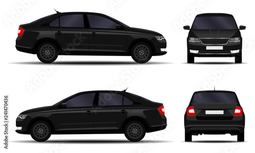 realistic car. sedan. front view  side view  back view. © kupchynskyi12