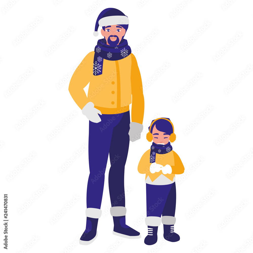 father and son with winter clothes