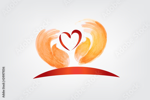 Love heart and children hands logo vector image