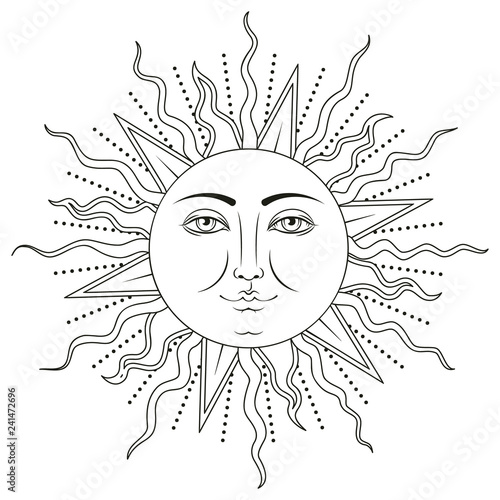 Sun with human face symbol. Vector illustration.