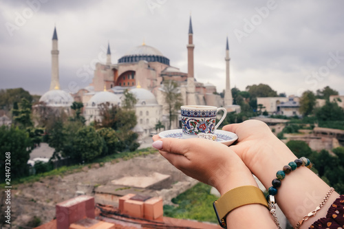 Turkey coffee on Hagia Sophia bacground