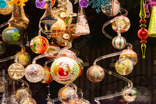 Photography Beautiful colorful christmas decorations and balls in Wien Rathaus Market, Austr