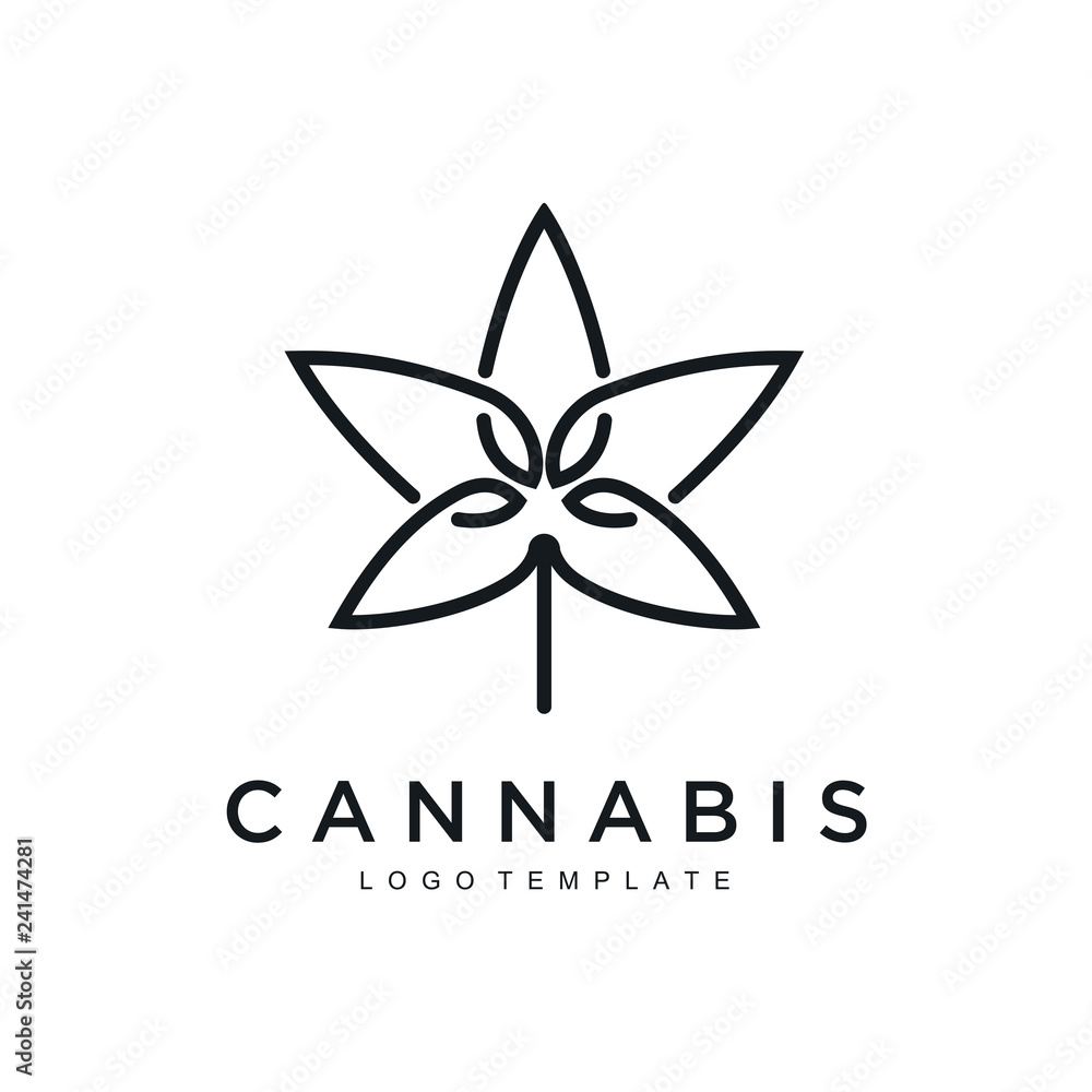 cannabis hemp marijuana leaf geometric outline line art Logo design inspiration