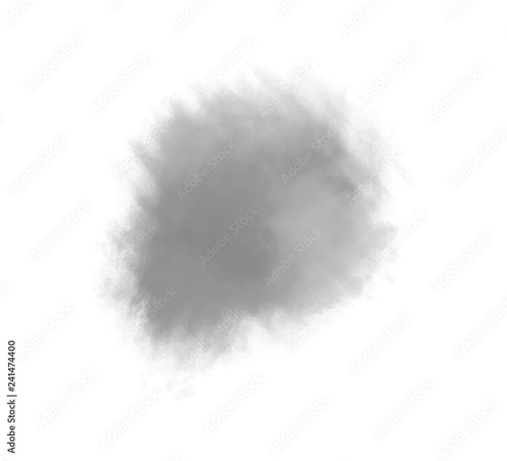 Abstract grunge spot on white. Digital aquarelle blotch on isolated background. Blur stain. Hand drawn backdrop for your design and work. Black and white illustration
