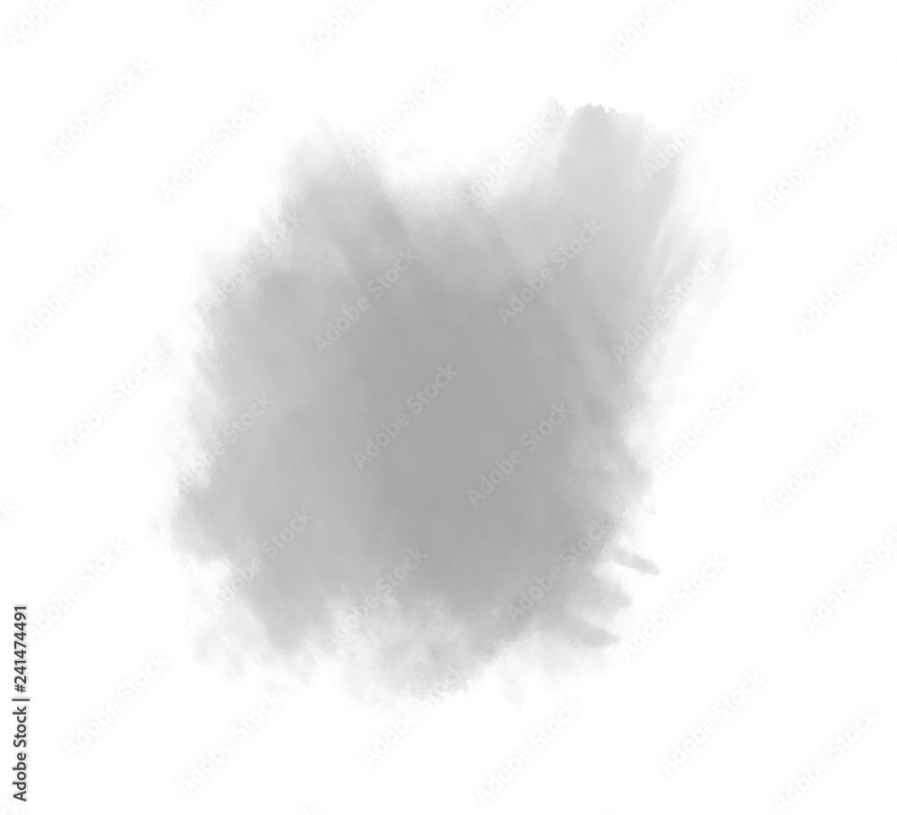 Watercolor spot on white. Digital aquarelle blotch on isolated background. Light blur stain. Hand drawn backdrop for design and work. Black and white illustration