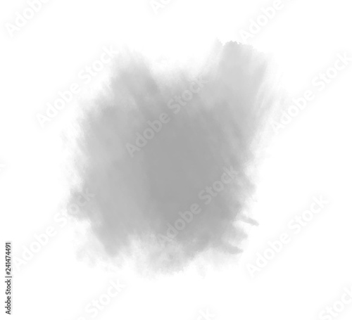 Watercolor spot on white. Digital aquarelle blotch on isolated background. Light blur stain. Hand drawn backdrop for design and work. Black and white illustration