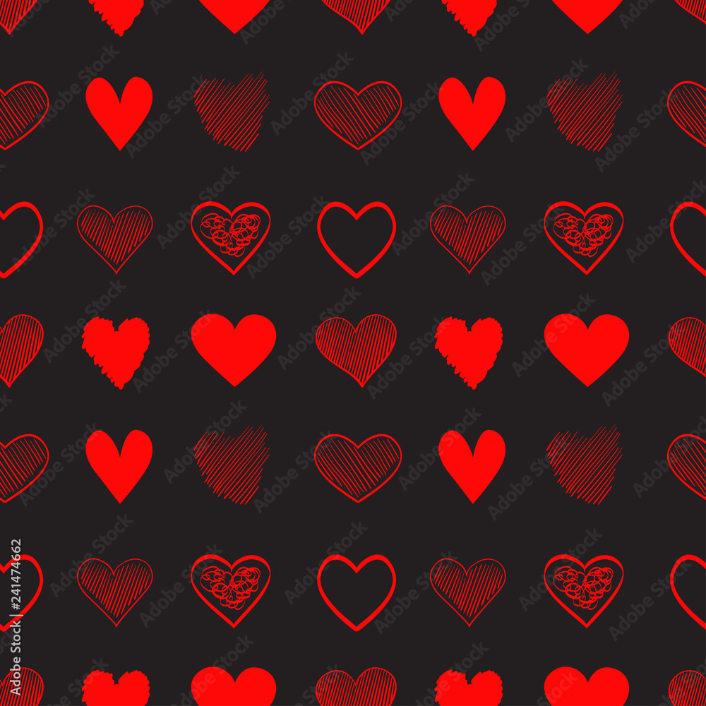 Hand drawn background with colored hearts. Seamless grungy wallpaper on surface. Chaotic texture with love signs. Lovely pattern. Line art. Print for banner, flyer or poster. Colorful illustration Hand drawn background with colored hearts. Seamless grungy wallpaper on surface. Chaotic texture with love signs. Lovely pattern. Line art. Print for banner, flyer or poster. Colorful illustration