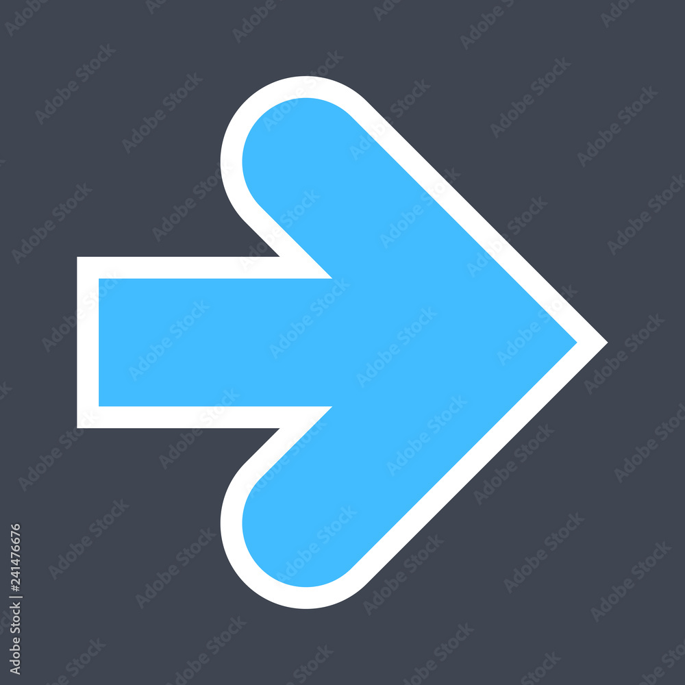 Arrow sign created as a sticker icon with a white outline. Blue navigation symbol designed in flat style. The design graphic element is saved as a vector illustration in the EPS file format. Arrow sign created as a sticker icon with a white outline. Blue navigation symbol designed in flat style. The design graphic element is saved as a vector illustration in the EPS file format.