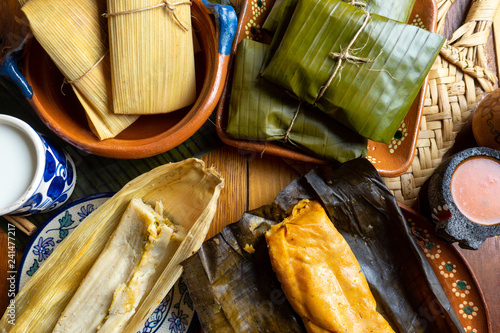 Mexican tamal in banana and corn leaf