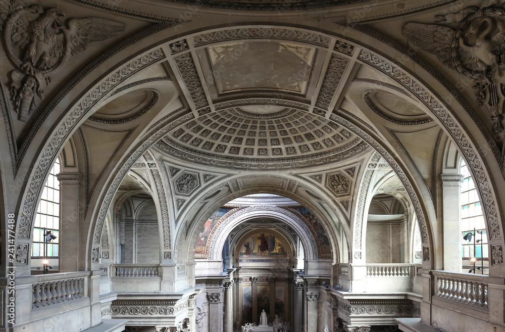 Inside, interior of French Mausoleum for Great People of France - the Pantheon in Paris.