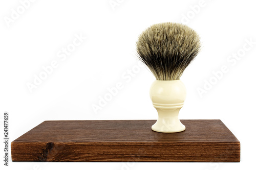 Classic hand-made pure badger shaving brush on white background