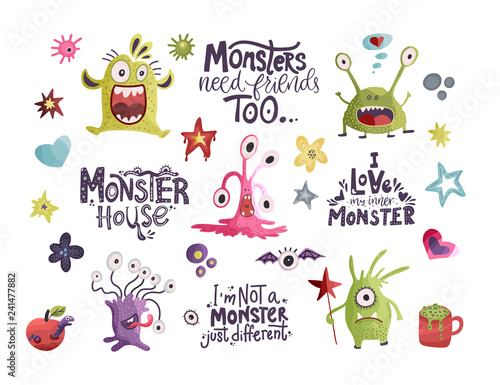 Cute cartoon monsters. Vector.