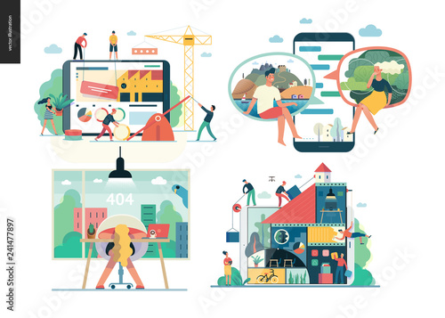 Business series set, color 1 - modern flat vector concept illustrated topics - Company, teamwork, collaboration, chat, error 404. Creative landing web page design template