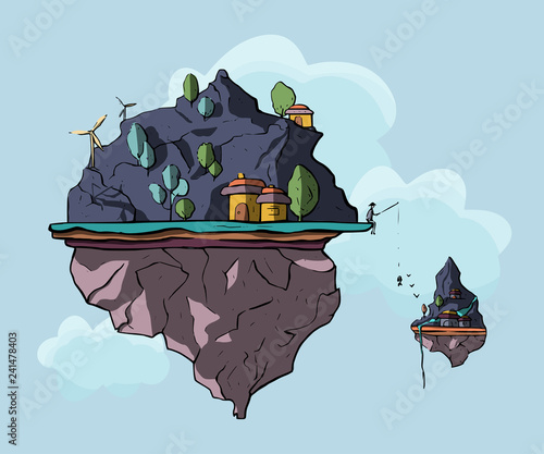 Floating island, 3d, vector.
