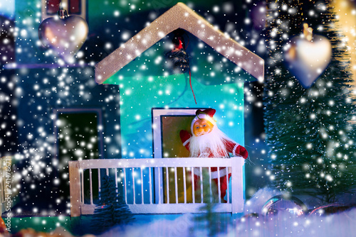 Christmas scene with Santa on a balcony