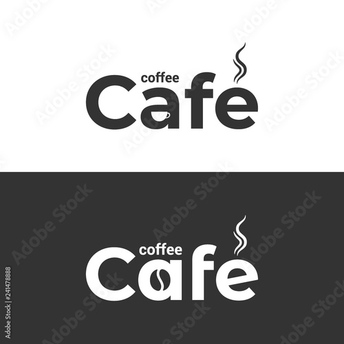 Coffee cafe logo. Coffee cup and bean label on black and white background