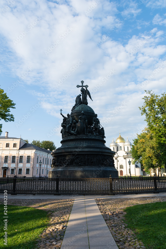Monument to the Thousand Years of Russia and Saint Sophia Cathedral.Veliky Novgorod,Russia.Novgorod Kremlin. Great Novgorod