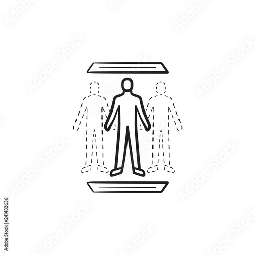 Human teleportation technology hand drawn outline doodle icon. Superhuman science, future technology concept. Vector sketch illustration for print, web, mobile and infographics on white background.
