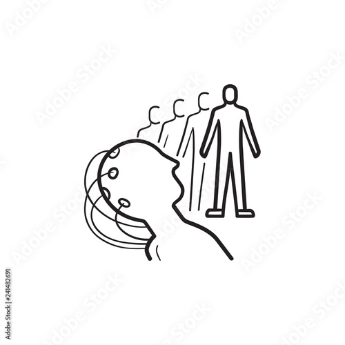 Man and mind controlled robot hand drawn outline doodle icon