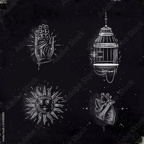 Magic and mystic signs bird cage chalk