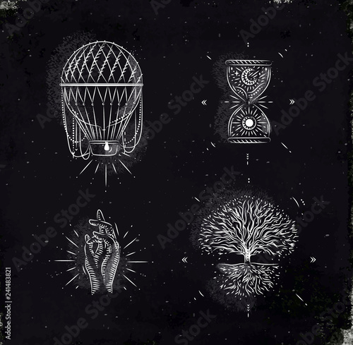 Magic and mystic signs tree of life chalk