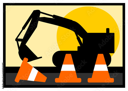 traffic cones and heavy machinery