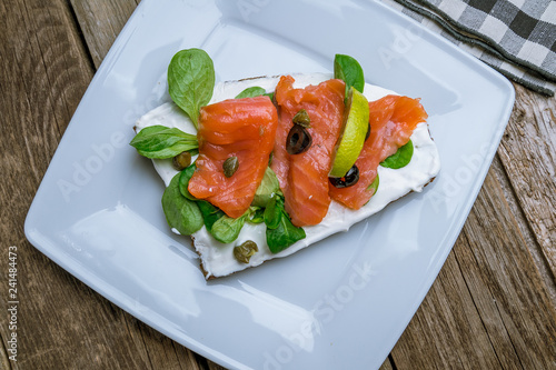 Bruschetta with salmon and cheese