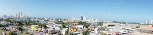 Amazing view of the castle "San Felipe", and old defense building in the old town of Cartagena with canyons and towers. 