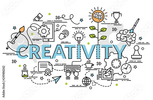 Flat colorful design concept for Creativity. Infographic idea of making creative products. Template for website banner, flyer and poster..
