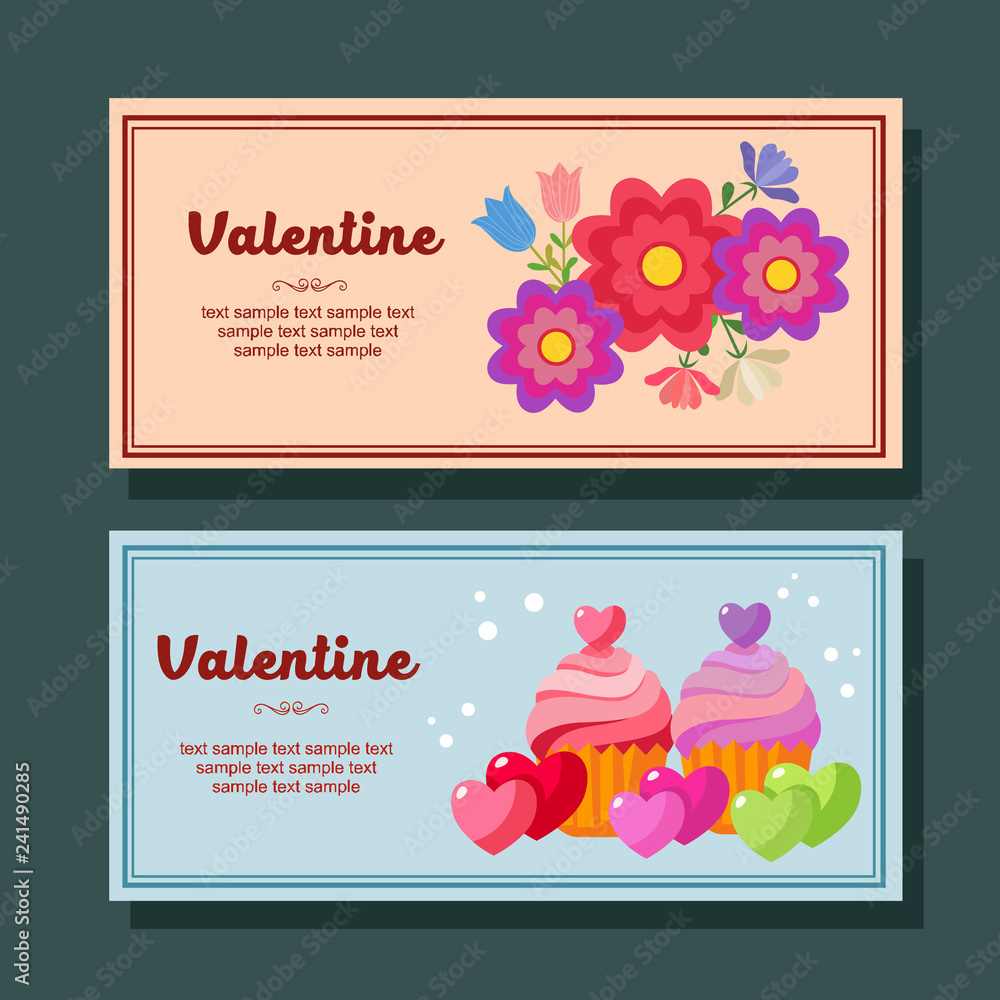 cute valentine season decoration horizontal banner flat cupcakes