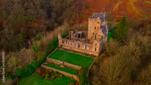 Obraz na płótnie Aerial view of Medieval Castle Campbell ruin at Glen Dollar, Clackmannanshire, S
