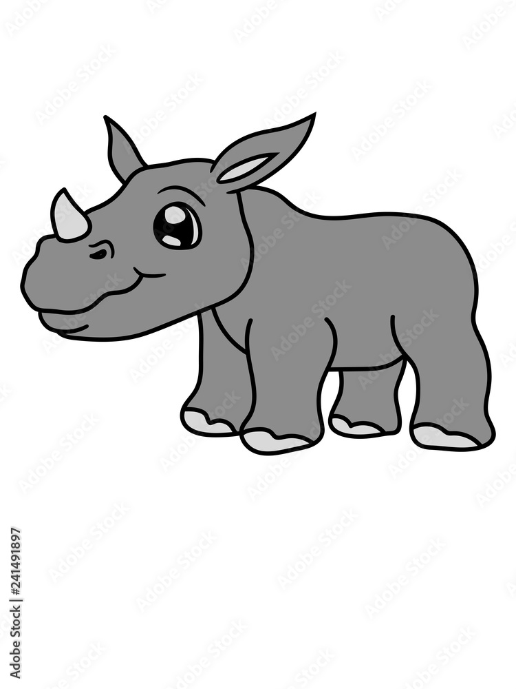 Naklejka premium baby kind klein junges süß niedlich rhino retten überleben aussterben bedroht dickhäuter nashorn horn einhorn comic cartoon clipart logo design