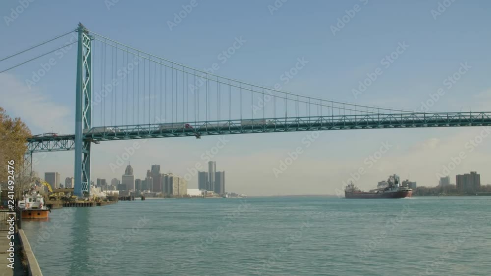 Cargo Ship Heading Toward City Of Detroit Wide