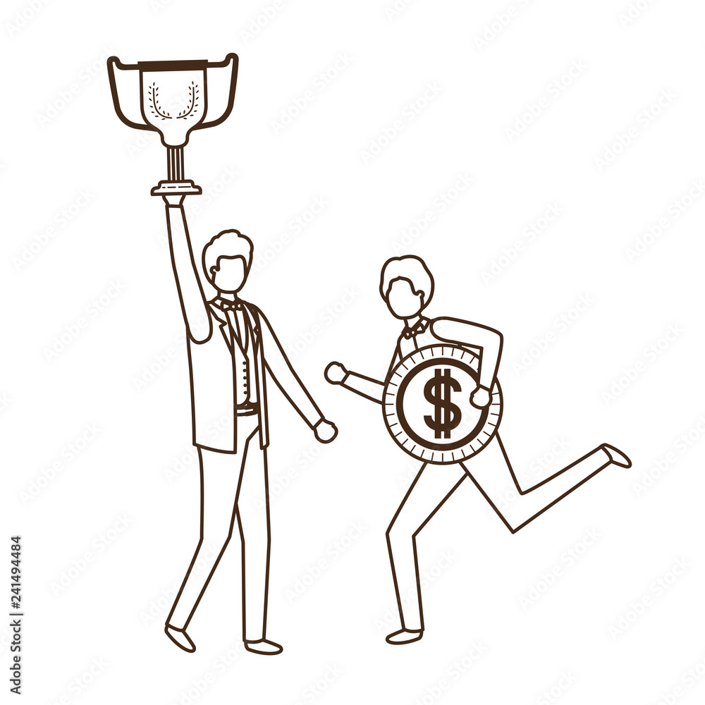 businessmen with trophy and coin character businessmen with trophy and coin character