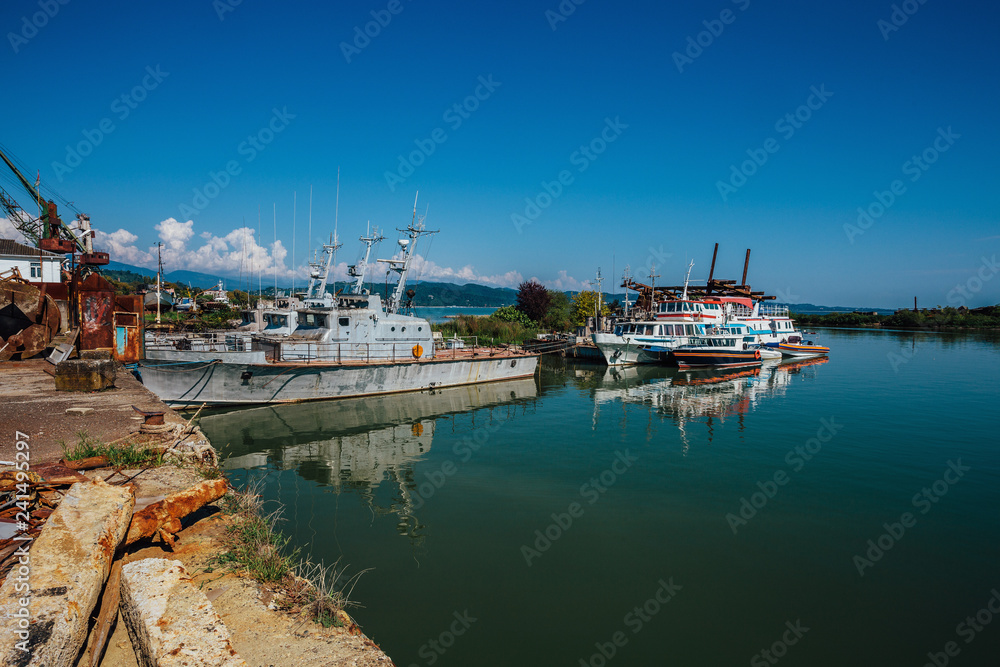 Boats and small ships in harbor