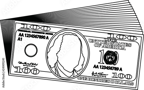 Bunch of 100 US dollar banknote outline