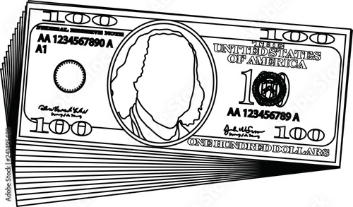 Bunch of 100 US dollar banknote outline