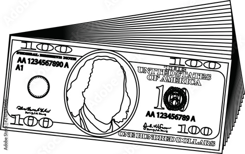 Bunch of 100 US dollar banknote outline